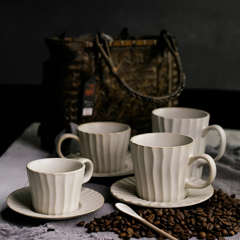 Japanese Retro Irregular Ceramic Coffee Cup Exquisite Saucer Set Cappuccino Cup Home Espresso Cups