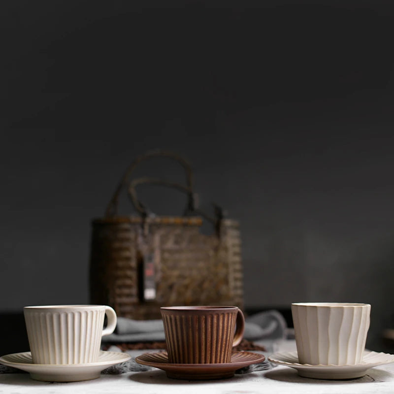 Japanese Retro Irregular Ceramic Coffee Cup Exquisite Saucer Set Cappuccino Cup Home Espresso Cups