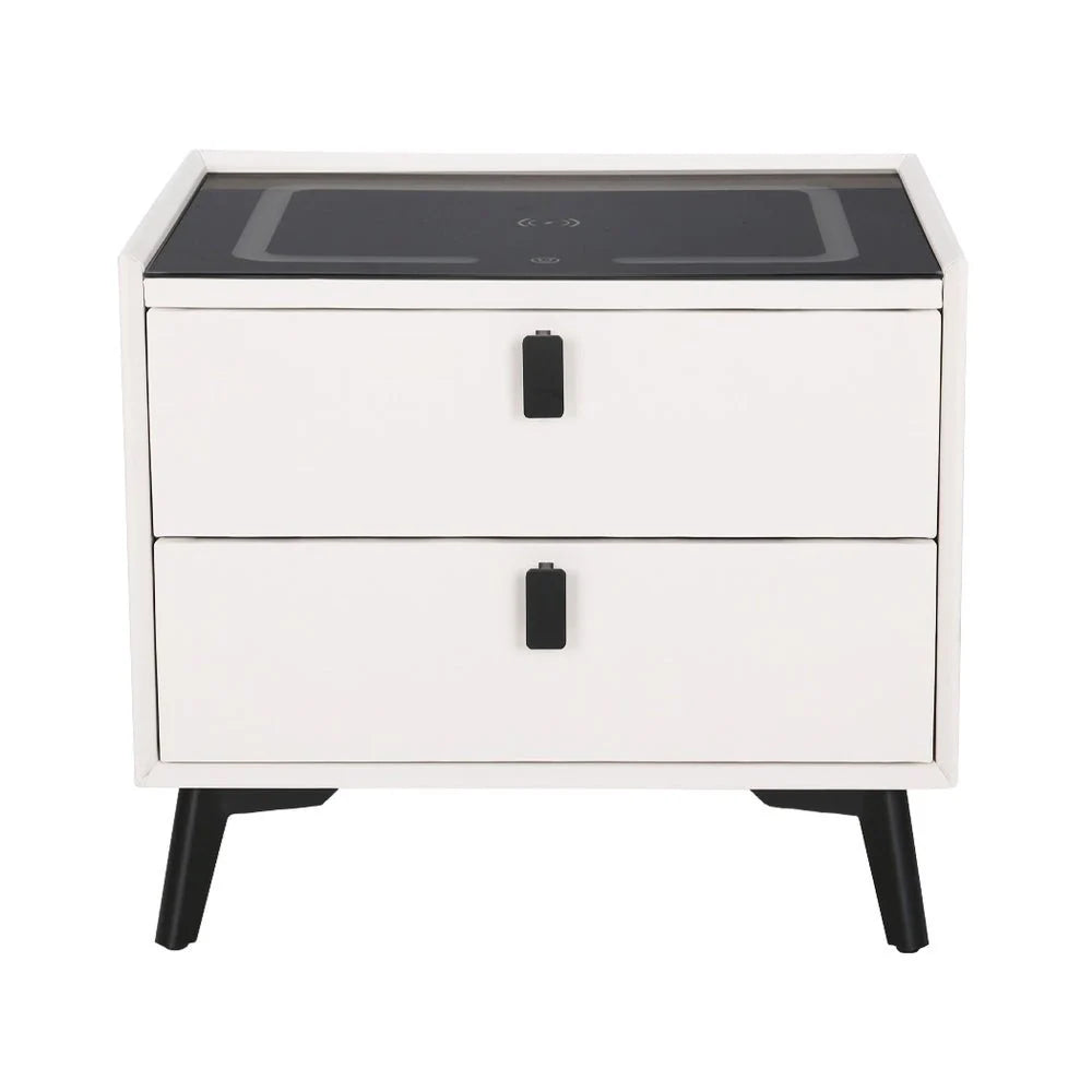 Aika Smart Bedside Table with Wireless Charging, LED Lights & Bluetooth Speaker - White