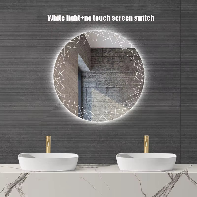 Nordic Style Bathroom Mirror Wall Mounted Touch Screen Makeup Mirrors Led Circular Smart Mirror Espelho Para Banheiro