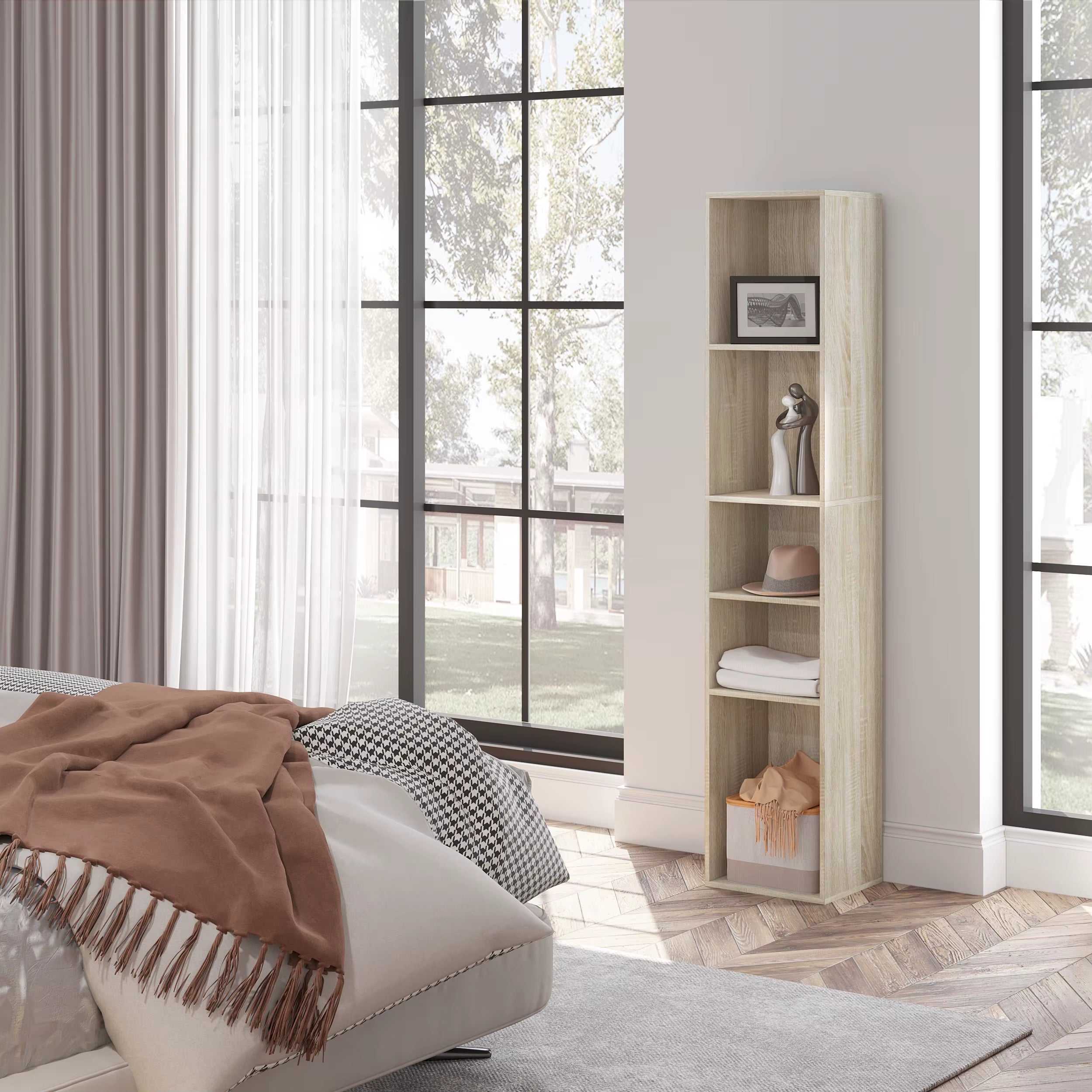 Bookcase with 5 Cubes Freestanding Display Bookshelf Cabinet Room Divider Filing Storage Organizer for Living Room Office