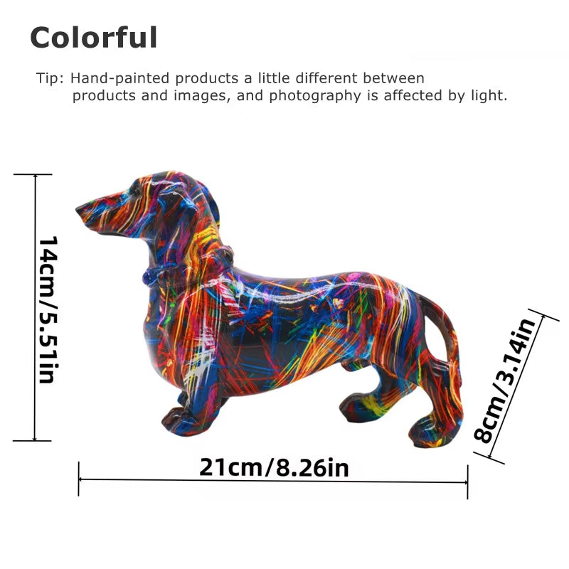 Graffiti Dachshund Figurine Colorful Dog Statue Home Table Decoration Resin Bulldog Sculpture Animal Dogs Ornament for Room Desk