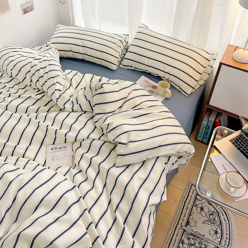 Nordic Sling Bed 150 Bedding Sets Stripes Duvet Cover Set Quilt Cover Bed Sheet Quilt Sets Queen Size INS Blogger Comforter Sets