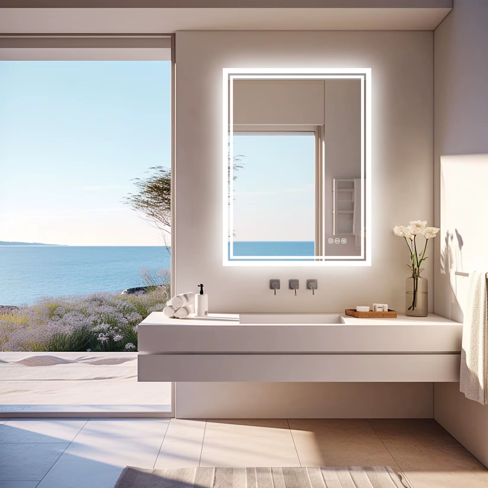 LED Backlit Mirror Bathroom Vanity with Lights,Anti-Fog,Dimmable,Cri90+,Touch Button,Water Proof,Horizontal/Vertical