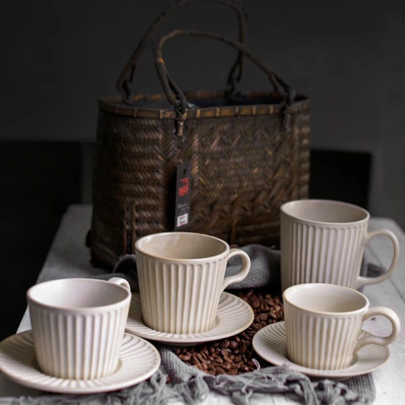 Japanese Retro Irregular Ceramic Coffee Cup Exquisite Saucer Set Cappuccino Cup Home Espresso Cups