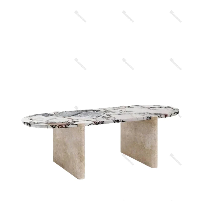 Natural Stone Dining Room Furniture Luxury Restaurant Calacatta Viola Marble Table Tops Travertine Leg Dining Table