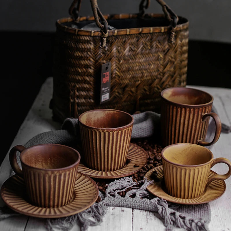 Japanese Retro Irregular Ceramic Coffee Cup Exquisite Saucer Set Cappuccino Cup Home Espresso Cups