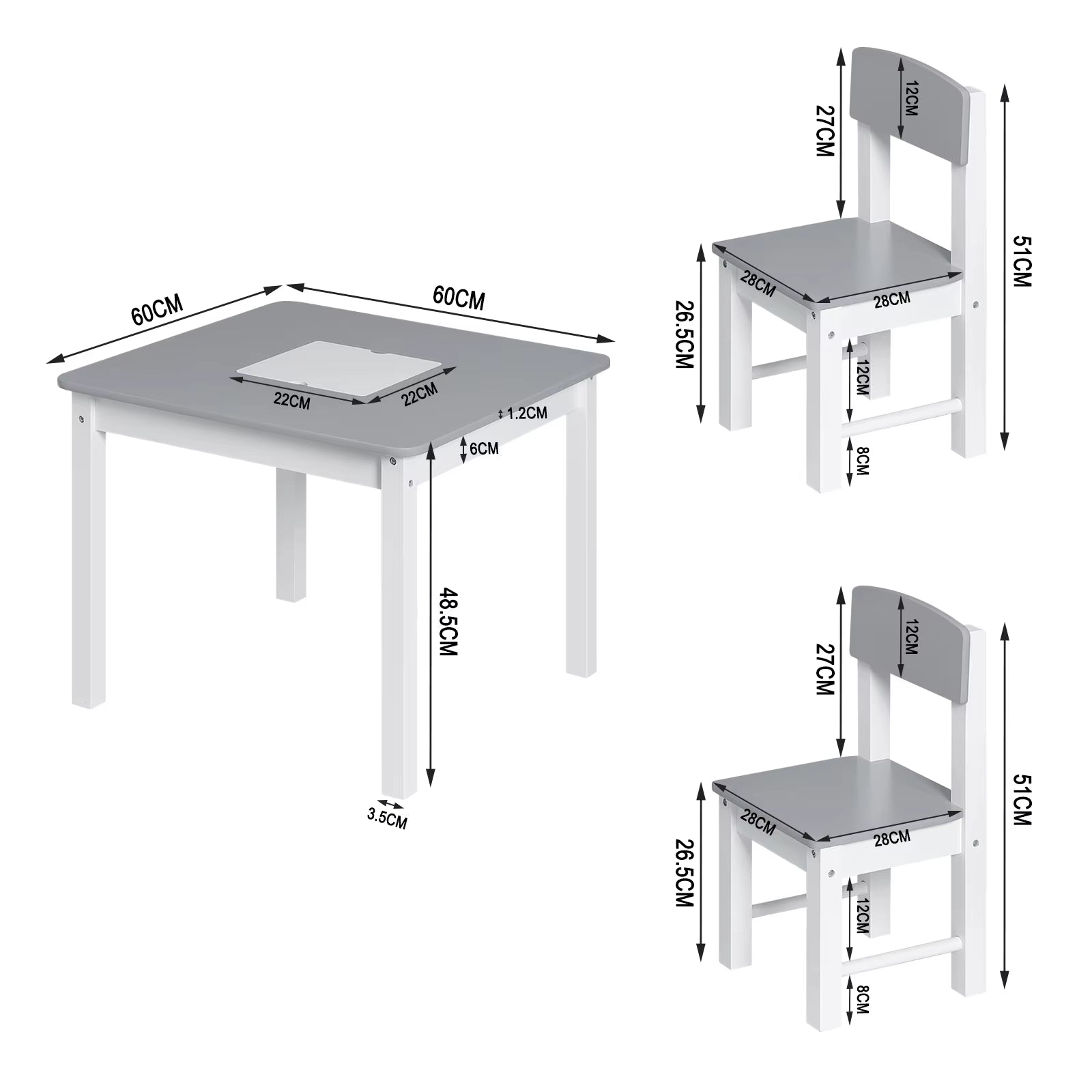 1SET Children'S Table Chairs Kid Learning Writing Study Desk with Block Base Plate Reversible Top Storage for Girls Boys