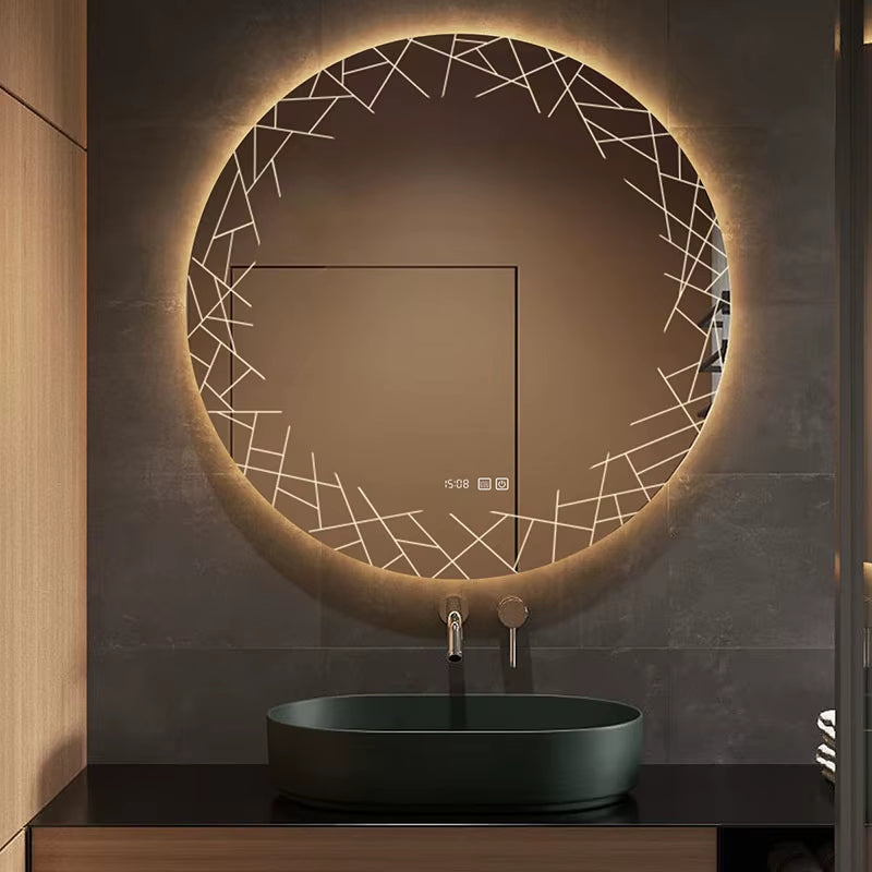 Nordic Style Bathroom Mirror Wall Mounted Touch Screen Makeup Mirrors Led Circular Smart Mirror Espelho Para Banheiro