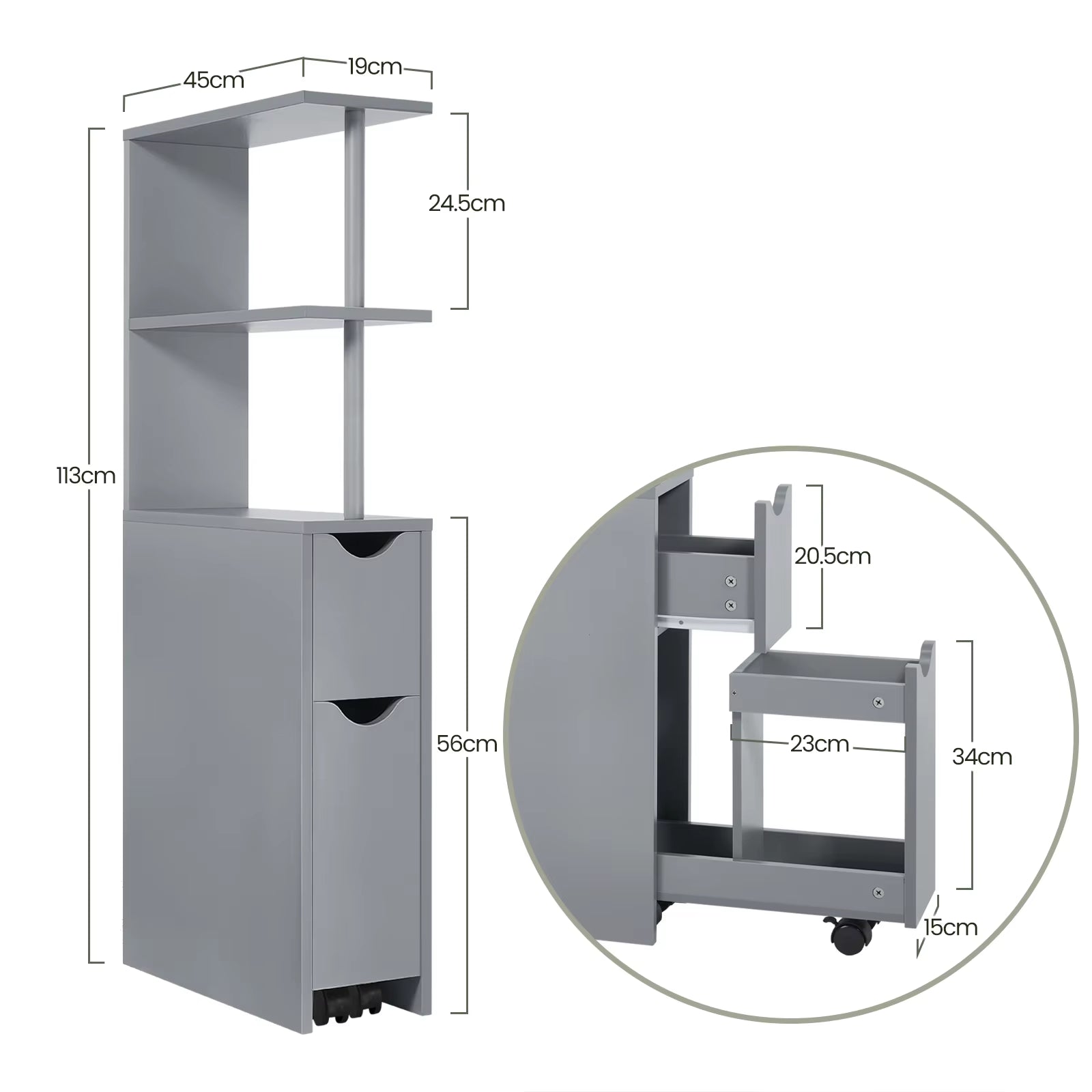 White Bathroom Niche Cabinet with Drawer Wheels Narrow Side Cabinet Multi-Purpose Tall Freestanding Storage Cabinet for Kitchen