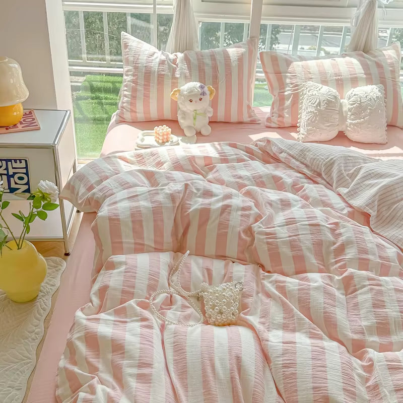 Nordic Sling Bed 150 Bedding Sets Stripes Duvet Cover Set Quilt Cover Bed Sheet Quilt Sets Queen Size INS Blogger Comforter Sets