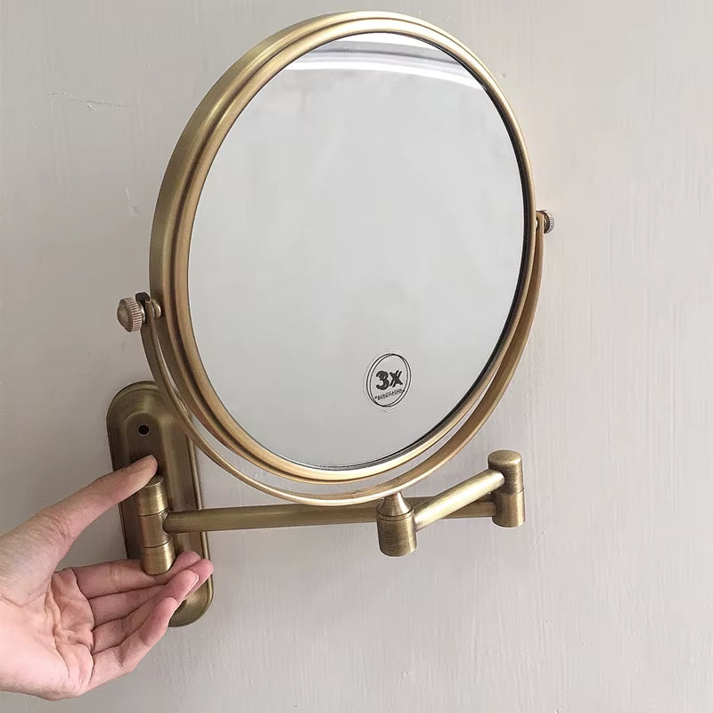 Antique/Black 360 Degree Rotatable round Bathroom Mirror 3X Magnifying Folding Shave Mirror 8 Inches for Makeup
