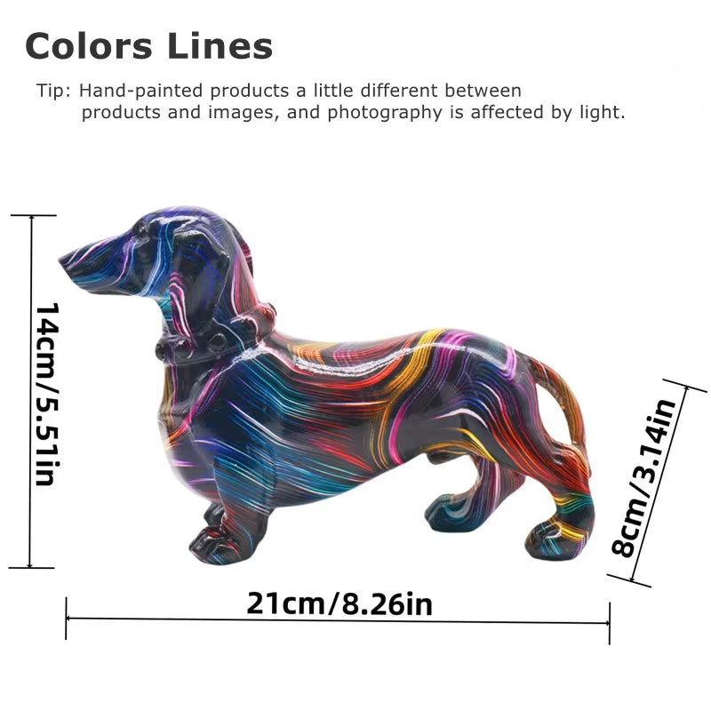 Graffiti Dachshund Figurine Colorful Dog Statue Home Table Decoration Resin Bulldog Sculpture Animal Dogs Ornament for Room Desk