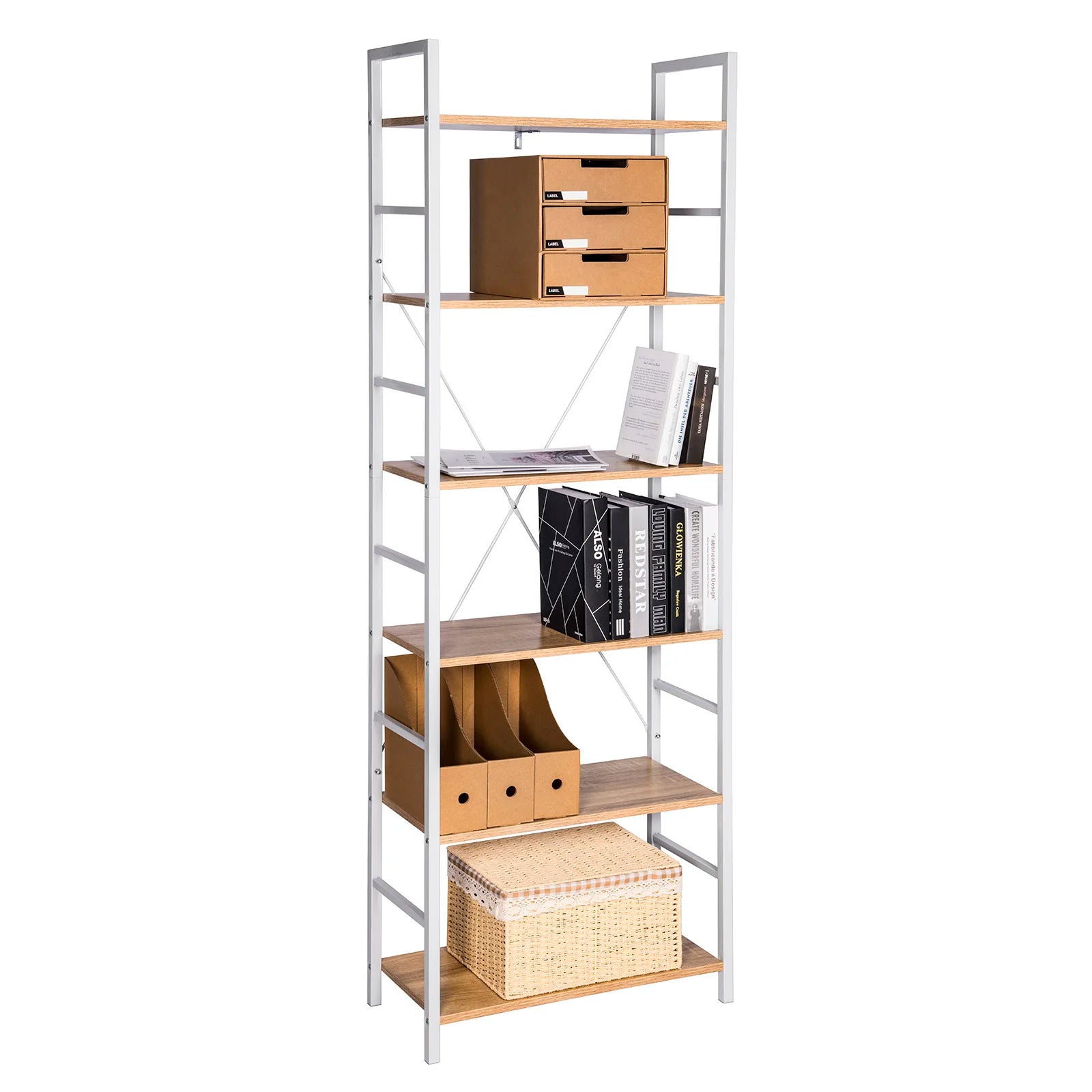 Wooden Black White Shelf Unit Shelving Storage 6 Tiers Shelves Bookcase Garage Shed Storage Rack Kitchen Organizer Decor