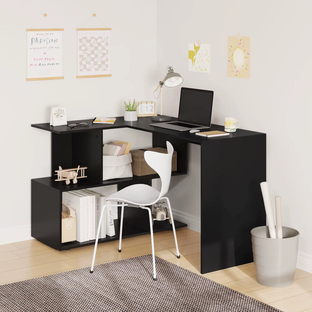 White/Black PC Work Computer Table Chipboard Desk with Shelves for Study Student Writing Table Home Office Work Furniture