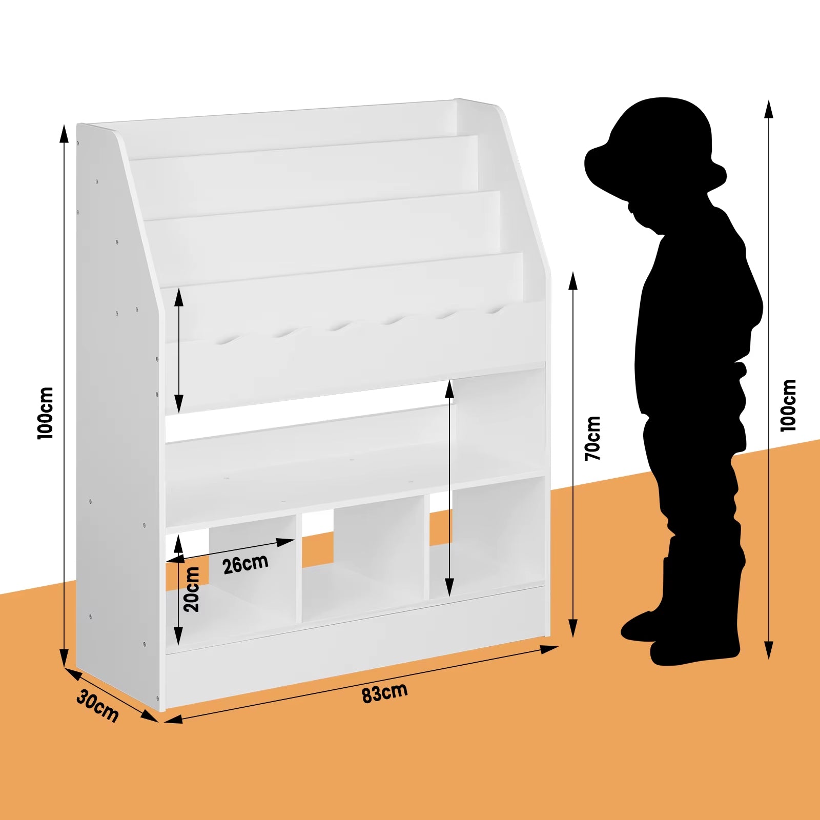 White Children'S Bookcase with 5 Compartments Cartoon Book Toy Montessori Storage Shelf for Kindergarten Kid'S Room