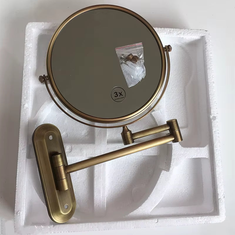 Antique/Black 360 Degree Rotatable round Bathroom Mirror 3X Magnifying Folding Shave Mirror 8 Inches for Makeup