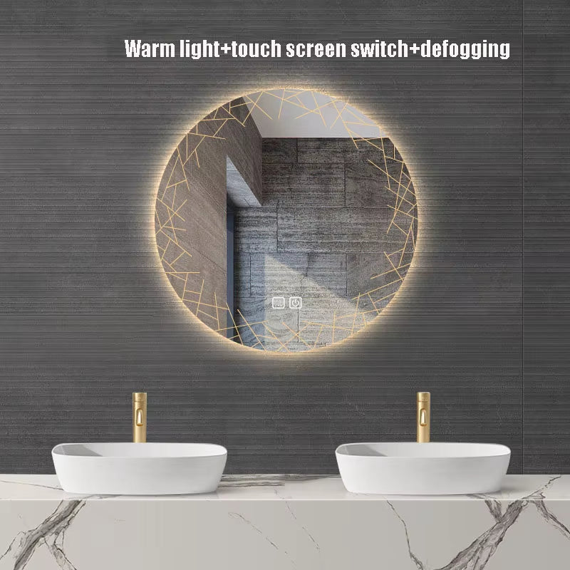 Nordic Style Bathroom Mirror Wall Mounted Touch Screen Makeup Mirrors Led Circular Smart Mirror Espelho Para Banheiro