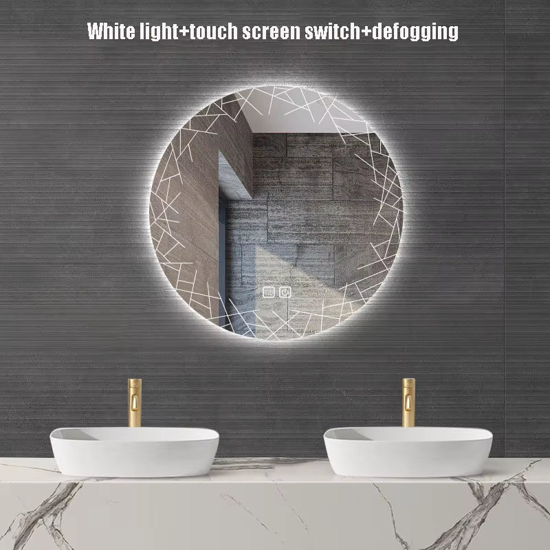 Nordic Style Bathroom Mirror Wall Mounted Touch Screen Makeup Mirrors Led Circular Smart Mirror Espelho Para Banheiro