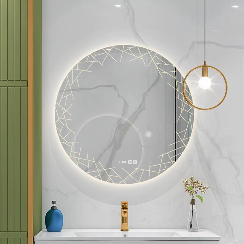 Nordic Style Bathroom Mirror Wall Mounted Touch Screen Makeup Mirrors Led Circular Smart Mirror Espelho Para Banheiro
