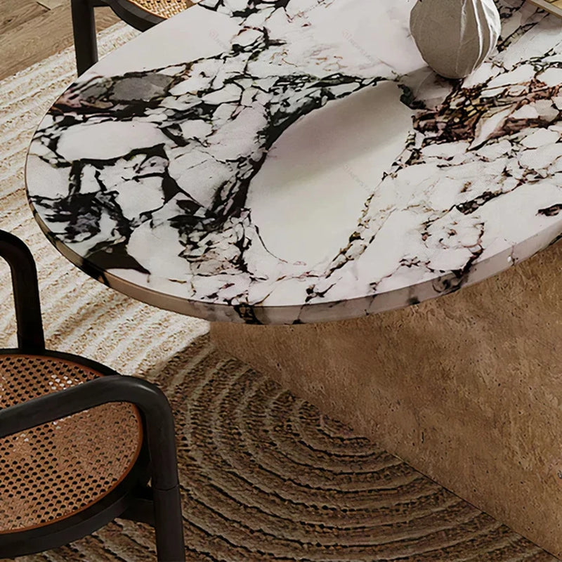Natural Stone Dining Room Furniture Luxury Restaurant Calacatta Viola Marble Table Tops Travertine Leg Dining Table