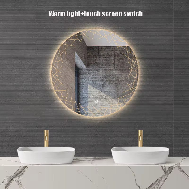 Nordic Style Bathroom Mirror Wall Mounted Touch Screen Makeup Mirrors Led Circular Smart Mirror Espelho Para Banheiro