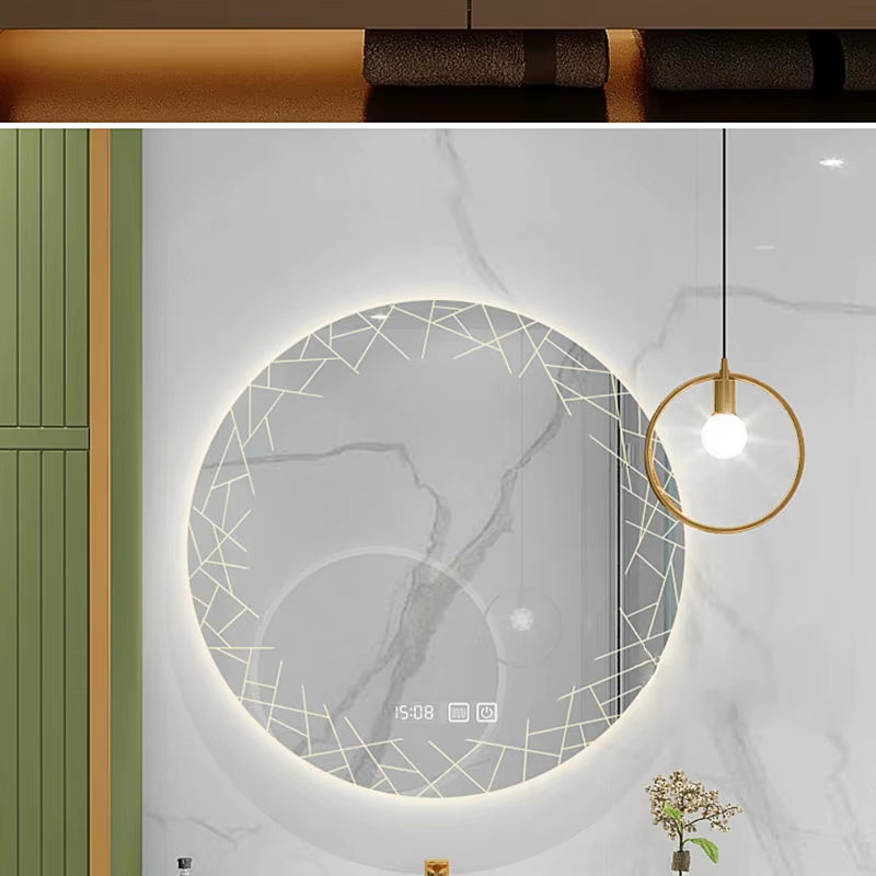 Nordic Style Bathroom Mirror Wall Mounted Touch Screen Makeup Mirrors Led Circular Smart Mirror Espelho Para Banheiro