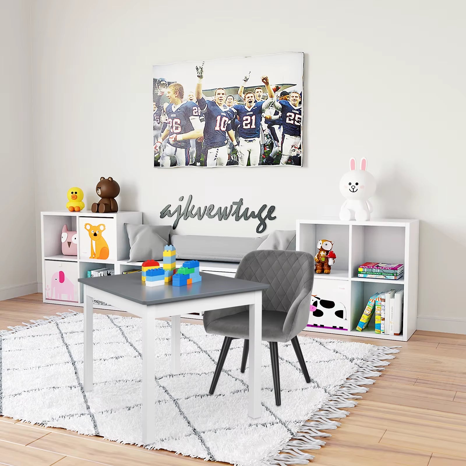 Kids Children'S Chair Upholstered Armchair Grey Girl Boy Bedroom Playroom Velvet Fabric Seating Chair with Backrest Armrest